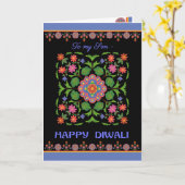 Carte Diwali pour un fils, Motif Rangoli en noir (Fleur jaune)