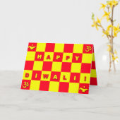 Carte Diwali rouge et jaune (Fleur jaune)