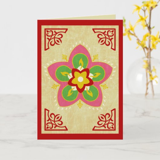 Carte diwali salutations rangoli (Fleur jaune)