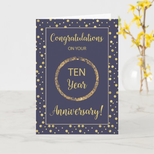 Carte Dix ans d'affaires anniversaire Marine et Gold Loo (Fleur jaune)