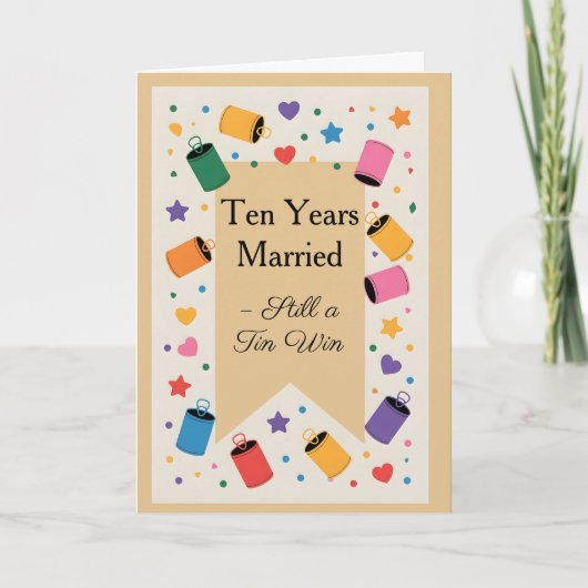 Carte Dix Ans de Fun Anniversaire de Mariage en Étain (Devant)