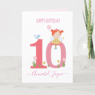 Carte Dixième anniversaire fée mignon rose personnalisée