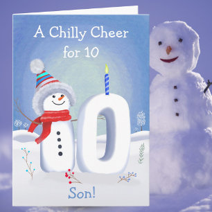 Carte Dixième Anniversaire Fils Bonhomme de Neige