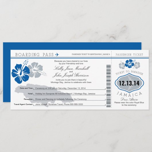 Carte d'Mariage d'embarquement en Jamaïque (Devant / Derrière)