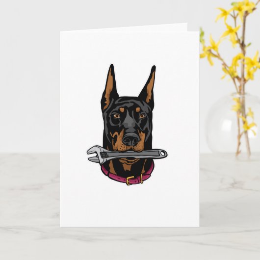 Carte Doberman avec clé anglaise (Fleur jaune)