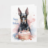 Carte Doberman avec gâteau - Amoureux de les chiens Joye (Devant)