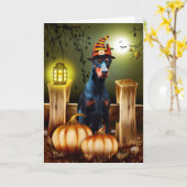Carte Doberman Chien avec sorcière Casquette Idée cadeau (Fleur jaune)
