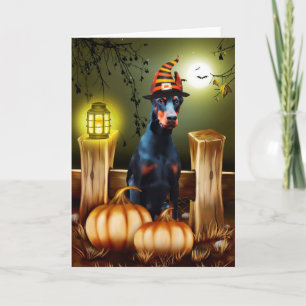 Carte Doberman Chien avec sorcière Casquette Idée cadeau