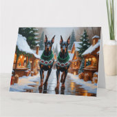 Carte Doberman Chiens Noël Fête de la neige (Devant)