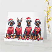 Carte Doberman Christmas Dress Santa Hat (Fleur jaune)