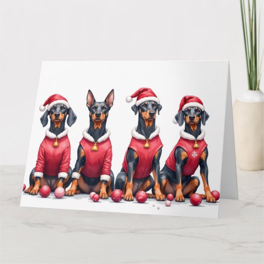 Carte Doberman Christmas Dress Santa Hat (Devant)