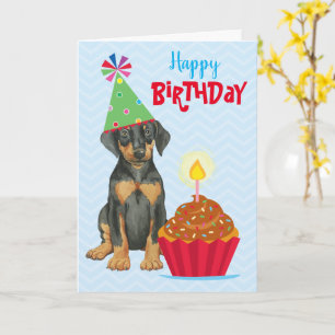 Carte Doberman Cupcake Anniversaire