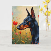 Carte Doberman dans un champ de fleurs (Fleur jaune)