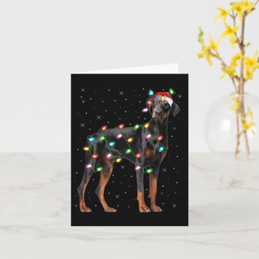 Carte Doberman Dog Christmas Lights Santa Pet Dog Lover (Fleur jaune)