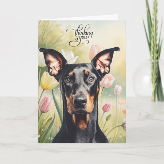 Carte Doberman Dog Pastel Tulips Thinking of You (Devant)
