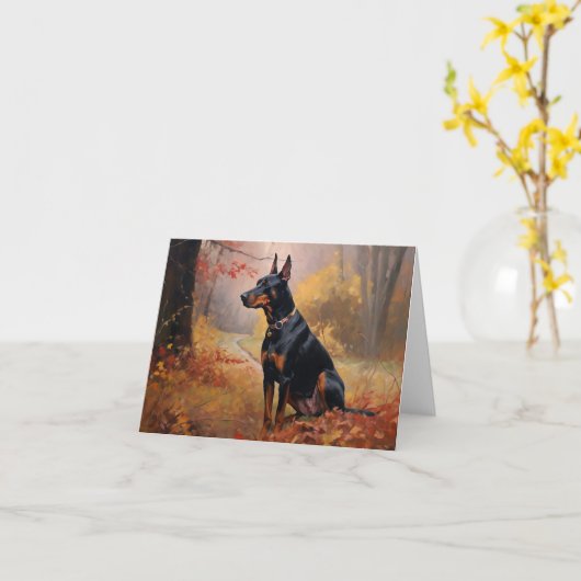 Carte Doberman en automne Feuilles automne Inspire (Fleur jaune)