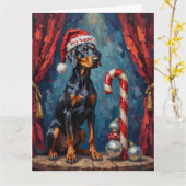 Carte Doberman Équilibre Act Chapeau de Bonbon de Noël (Fleur jaune)