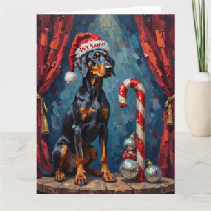 Carte Doberman Équilibre Act Chapeau de Bonbon de Noël