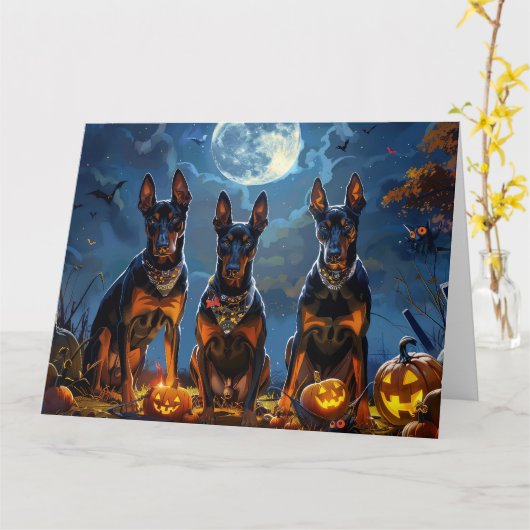 Carte Doberman Halloween Épouvantable (Fleur jaune)