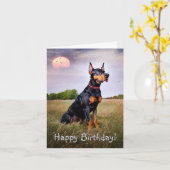 Carte Doberman Joyeux anniversaire (Fleur jaune)