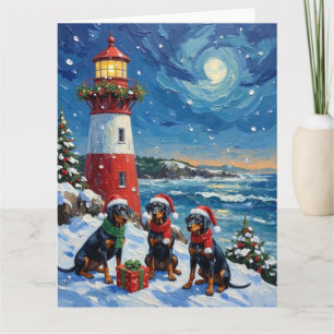 Carte Doberman Pinscher Noël Phare Vacances