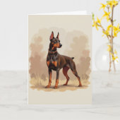 Carte Dobermann Pinscher Chien Marron Rouille Rouge (Fleur jaune)