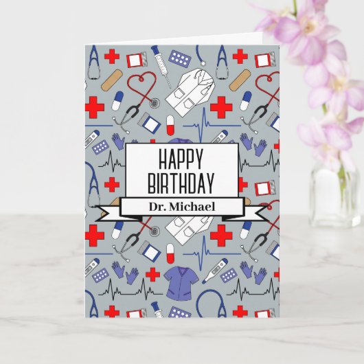 Carte Docteur et infirmière Joyeux anniversaire (Orchidée)