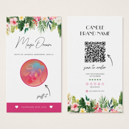 Carte d'odeur de bougie tropicale, Échantillons de (Devant & derrière)