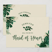 Carte d'offre moderne Tropical Be My Maid of Honor (Devant / Derrière)