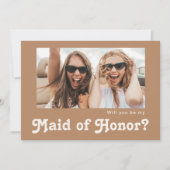 Carte d'offre Retro Brown Photo Maid of Honor (Devant)