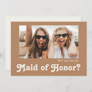 Carte d'offre Retro Brown Photo Maid of Honor