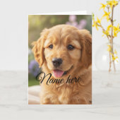 Carte Dog cat pet name photo template simple minimal  (Fleur jaune)