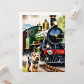 Carte Dog Greeting steam train (Devant/Arrière en situation)