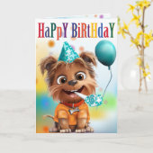 Carte Dog in Party Hat Birthday (Fleur jaune)