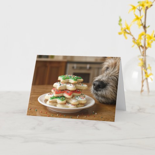 Carte Dog Sniffing Christmas Sugar Cookies (Fleur jaune)