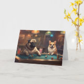 Carte Dogs playing pool Happy Birthday from the team (Fleur jaune)