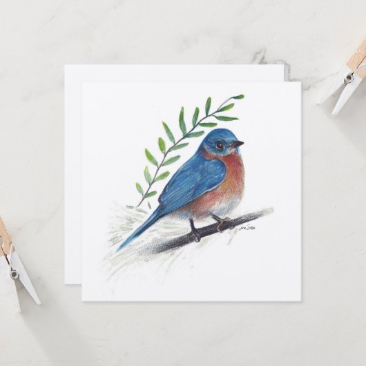 Carte d'oiseau d'art Bluebird (Devant/Arrière en situation)