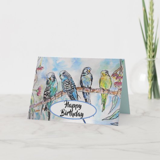 Carte d'oiseau de peinture d'aquarelle Blue Budgie (Devant)