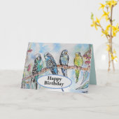 Carte d'oiseau de perroquet bleu Budgie Budgies (Fleur jaune)