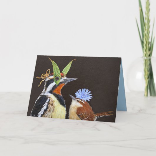 Carte d'oiseau drôle avec sapsuceur (Devant)