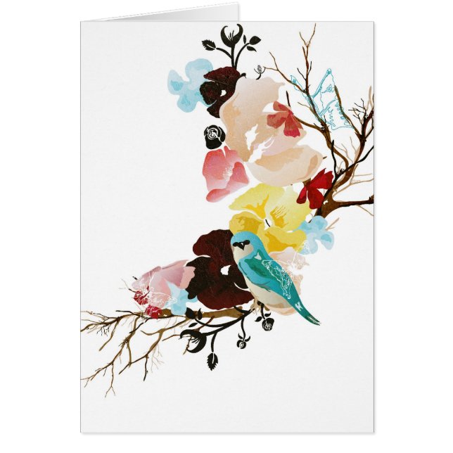 Carte d'oiseau et de fleurs (Devant)