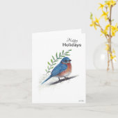Carte d'oiseaux Bleu Joyeux Vacances (Fleur jaune)