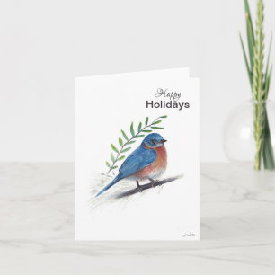 Carte d'oiseaux Bleu Joyeux Vacances