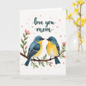 Carte d'oiseaux d'amour à pois (Fleur jaune)