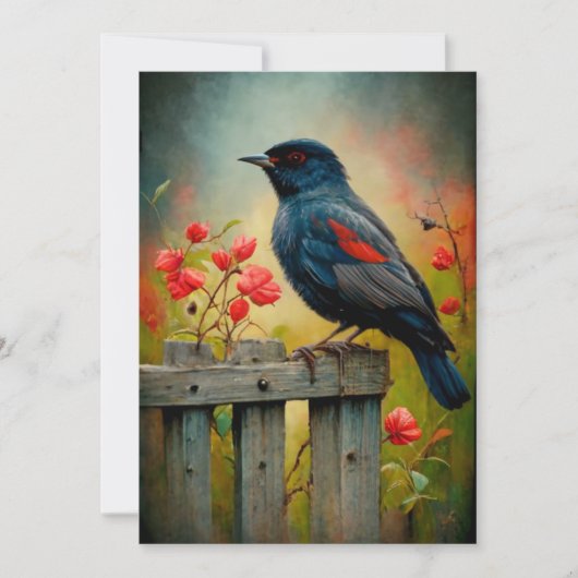 Carte d'oiseaux noirs à ailes rouges (Devant)