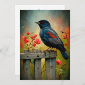 Carte d'oiseaux noirs à ailes rouges (Devant / Derrière)