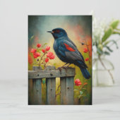 Carte d'oiseaux noirs à ailes rouges (Debout devant)