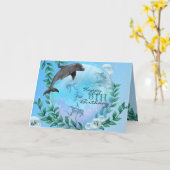 Carte Dolphin Snow Globe Anniversaire (Fleur jaune)