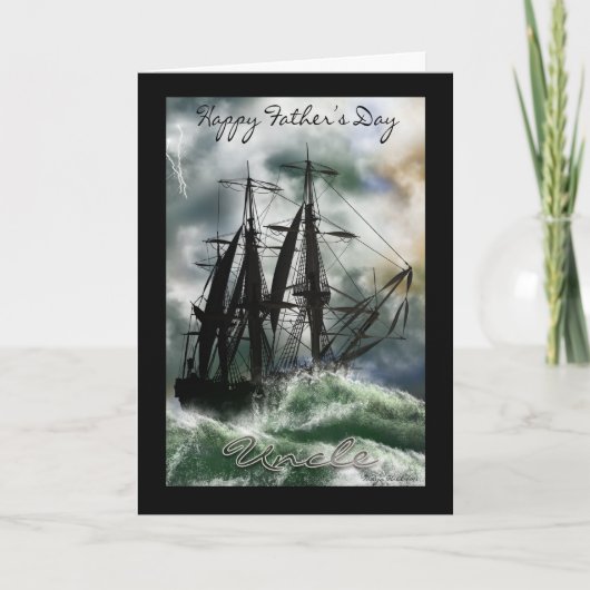 Carte d'oncle fête des pères avec le bateau sur (Devant)