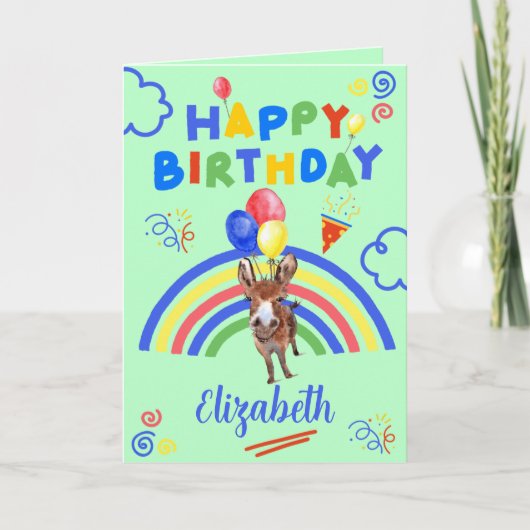 Carte Donkey Birthday Card in Green (Devant)